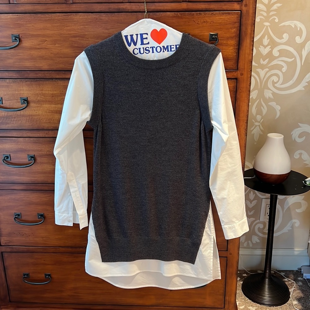DKNY Gray Sweater Dress with Blouse underlay